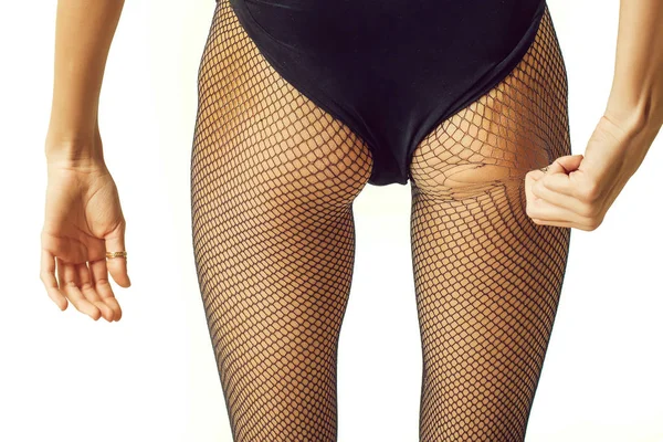 Sexy Hembra Nalgas Lindo Culo Bikini Negro Body Medias Sexi —  Fotos de Stock