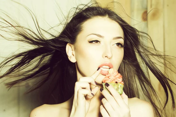 Closeup Portrait One Beautiful Sensual Young Woman Windy Hair Bare — Stock Photo, Image