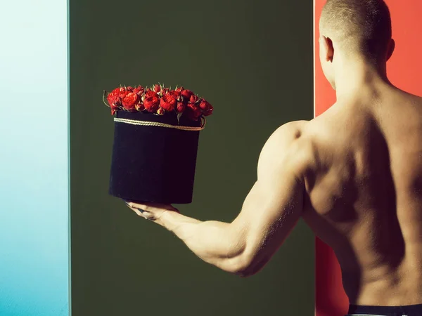 Young Handsome Macho Man Gardener Sexy Muscular Athletic Body Bare — Stock Photo, Image
