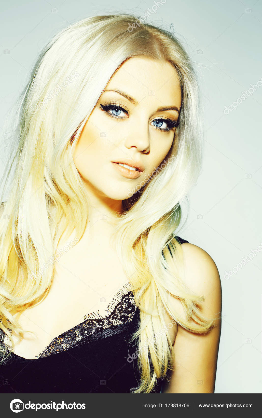 Pretty Platinum Blonde Girl In Black Stock Photo C Tverdohlib