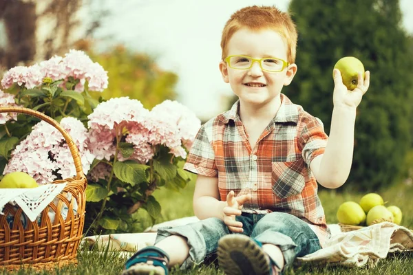 Engraçado menino no piquenique — Fotografia de Stock