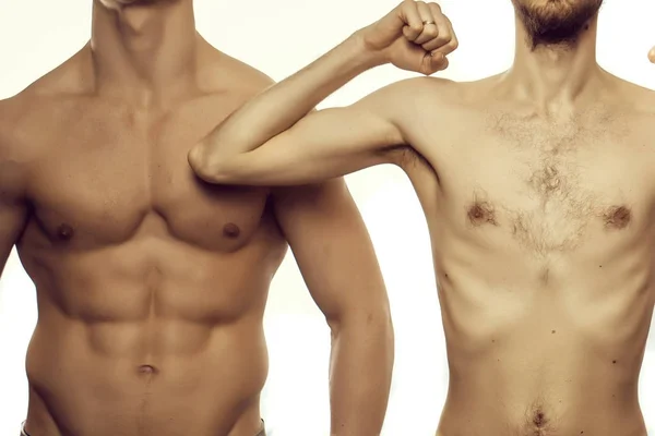 Kroppen Två Män Med Sportiga Athletic Muskulös Sexig Och Tunna — Stockfoto
