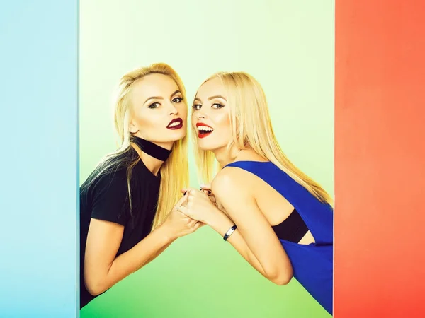 Pretty girls in colorful studio — Stock Photo, Image