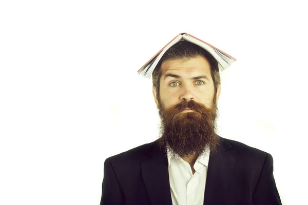 Barbudo hombre profesor con libro — Foto de Stock