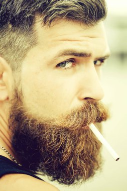 Sakallı adam Sigara İçilmeyen kaşlarını