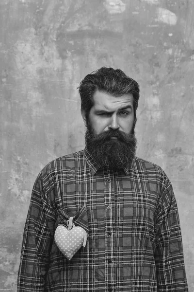 Szakállas férfi ing rózsás textil szívvel szakáll — Stock Fotó