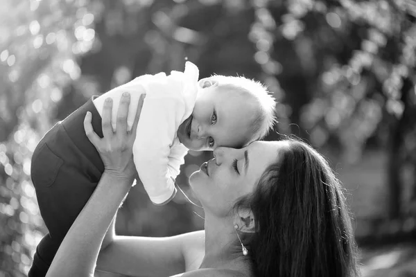Happy Cute Baby Boy Small Little Son Pretty Mother Woman — Stock Photo, Image