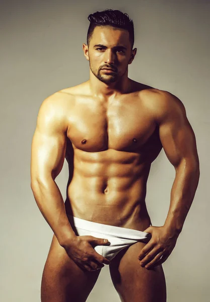 Schöner Mann Oder Muskulöser Macho Bodybuilder Mit Sexy Muskulösen Oberkörper — Stockfoto