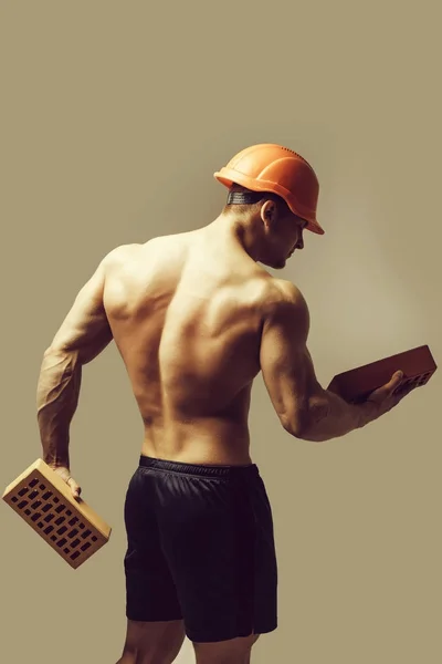 Joven Guapo Macho Hombre Constructor Con Sexy Muscular Atlético Cuerpo —  Fotos de Stock
