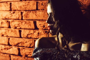 Gümüş elbisenin içinde seksi kız