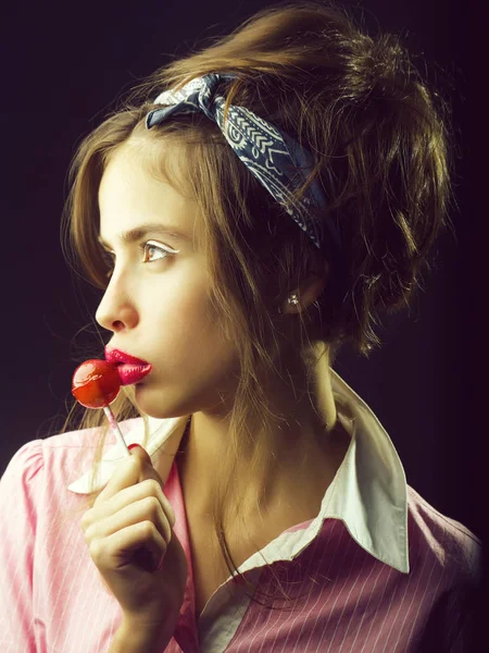 Pretty sexy girl with lollipop — Stock Photo, Image