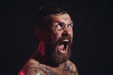 Hipster sakallı bıyık Not siyah arka plan üzerine korku ile