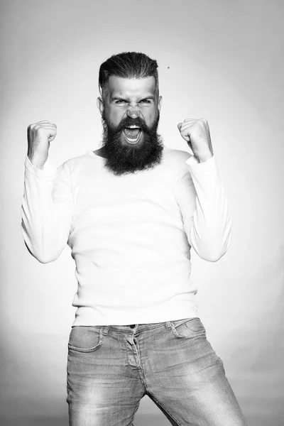 Homem barbudo com feliz sim gesto — Fotografia de Stock