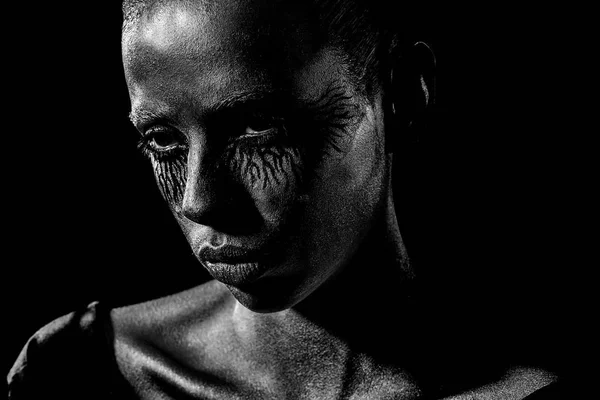 Seksi Altın Kadın Veya Kız Makyaj Vücut Sanat Metalize Renk — Stok fotoğraf