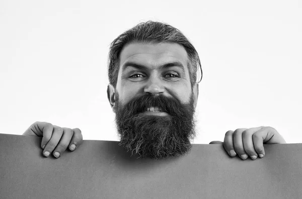 Homme Barbu Barbe Longue Brutal Hipster Caucasien Avec Moustache Sur — Photo