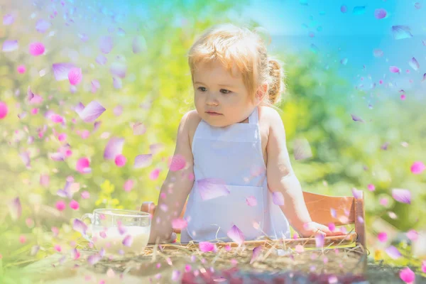 Lindo Niño Prado Día Primavera Lindo Niño Prado Día Verano — Foto de Stock