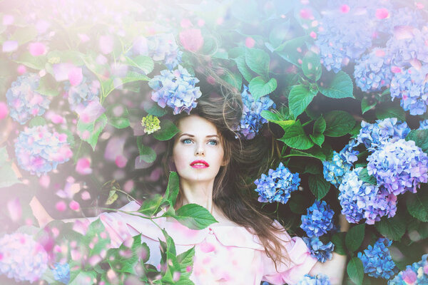 Girl with flowers. Girl in flowers
