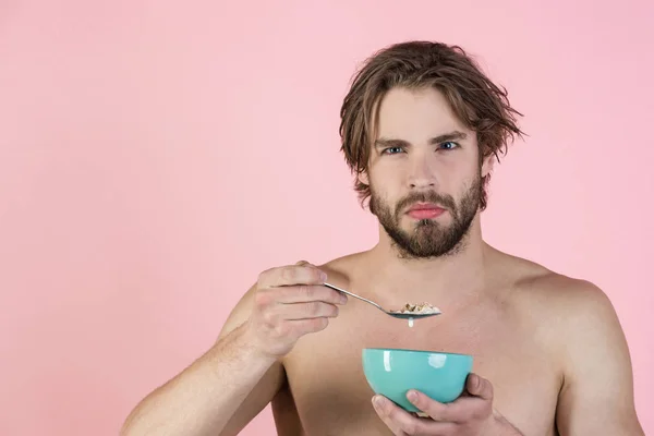 Dieta Fitness Calorías Comida Belleza Salud Hombre Con Pelo Mojado — Foto de Stock