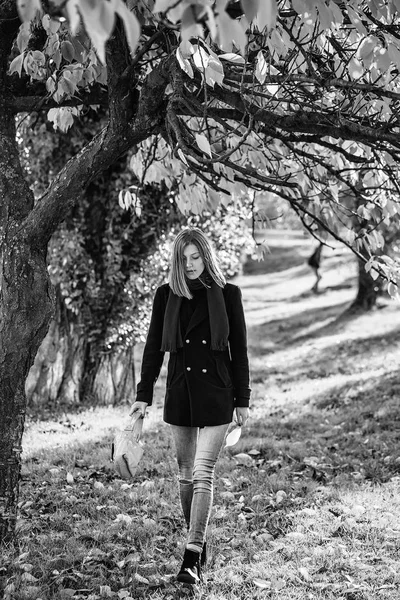 Jolie fille dans le parc d'automne — Photo