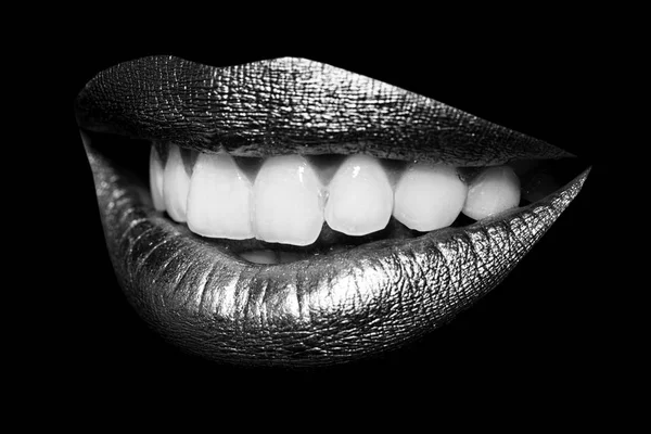 Gold lips on black — Stock Photo, Image