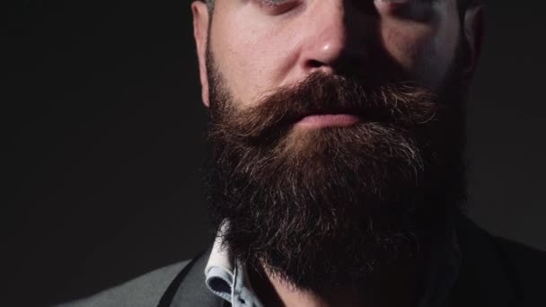 Handsome Young Bearded Businessman Classic Suit Adjusting His Jacket Bearded — Stock Video