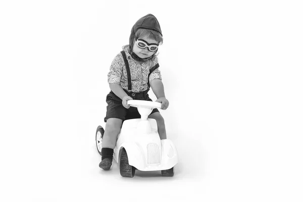 small boy driver or pilot isolated on white