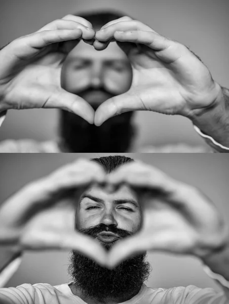 Bearded man with hands in heart shape — Stock Photo, Image