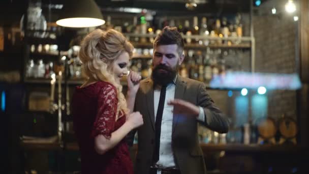 Beautiful Couple Restaurant Romantic Couple Dating Pub Night Couple Have — Stock Video