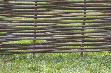 Çit ahşap dal yeşil çimenlerin üzerinde