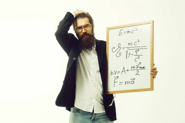 bearded man with einstein formula and newtons law clipart