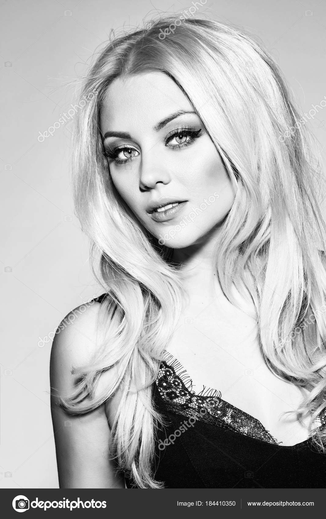 Pretty Platinum Blonde Girl In Black Stock Photo C Tverdohlib