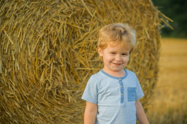 Küçük çocuk gülümseme saman balya yaz