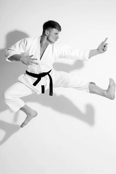 Stilig karate master hoppning i kampen mot hållning — Stockfoto