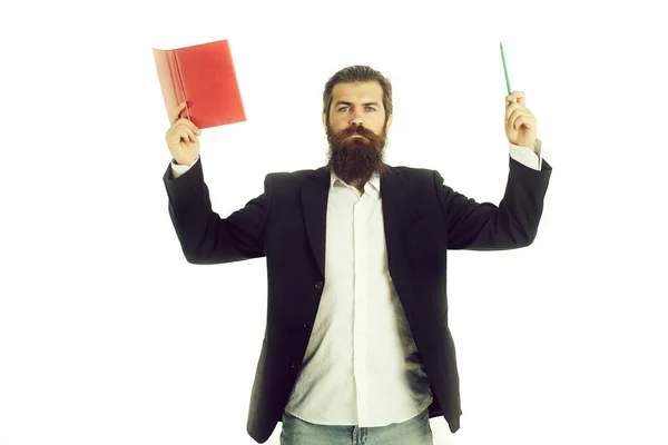 Barbudo hombre profesor con libro —  Fotos de Stock