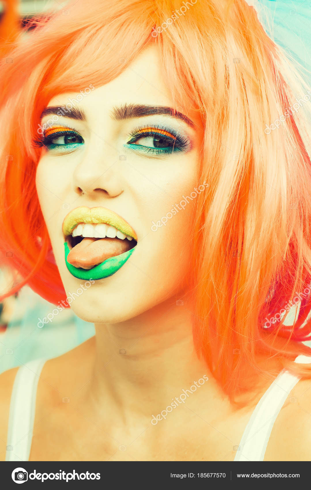 Pretty Girl With Orange Hair And Makeup Stock Photo C Tverdohlib