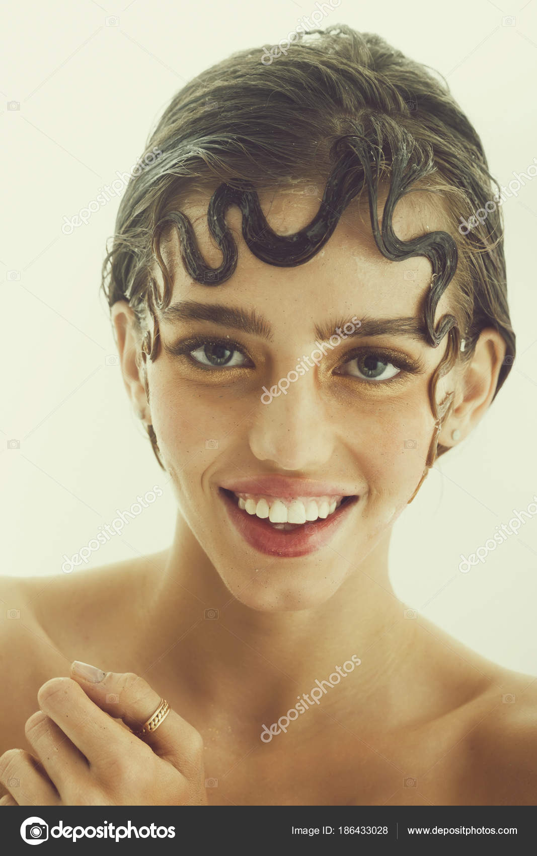 Pretty Girl With Cute Curly Lock Isolated On White Background