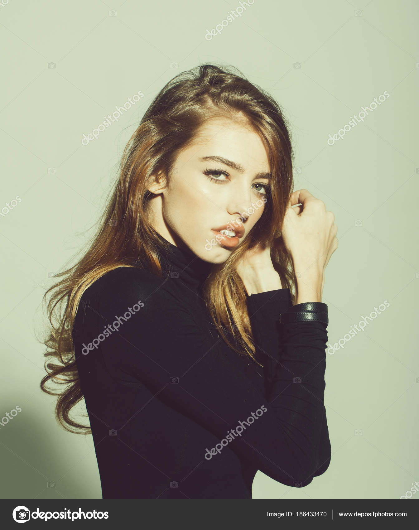 Pretty Sexy Woman Or Girl With Long Blonde Curly Hair Stock