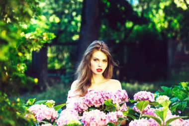 Ortanca çiçek güzel kız