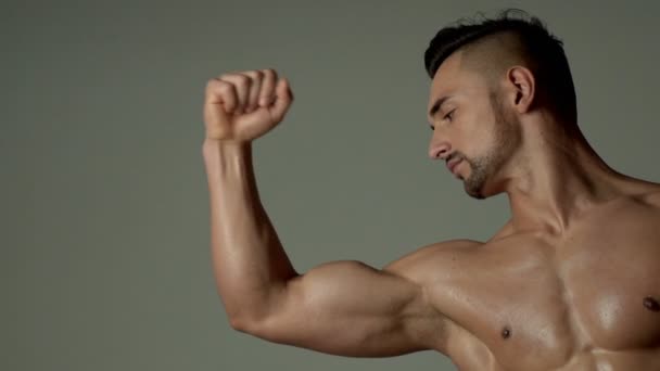 Sportif Musclé Athlète Triceps Caucasien Athlétique Six Pack Muscles Thoraciques — Video