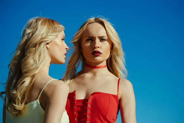 Twins in de zomer op de blauwe hemelachtergrond. — Stockfoto