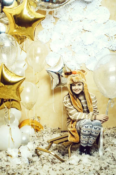 Smiling christmas girl with balloons — Stock Photo, Image