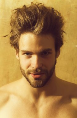 Yakışıklı sakallı adam sakal ve şık saç kesimi