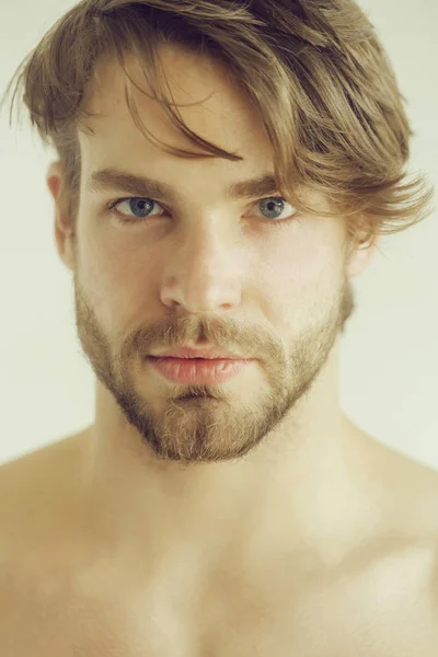 Hombre barbudo guapo con barba y corte de pelo elegante — Foto de Stock