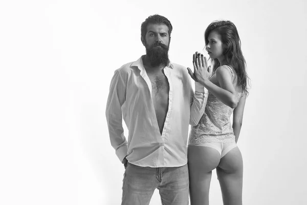 Bearded man and sexy girl — Stock Photo, Image