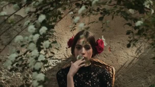 아가씨 포즈의 초상화 여자는 그녀의 패션입니다 프랑스 — 비디오