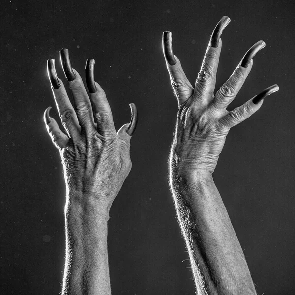 Uzun tırnaklı yaşlı kadın elleri