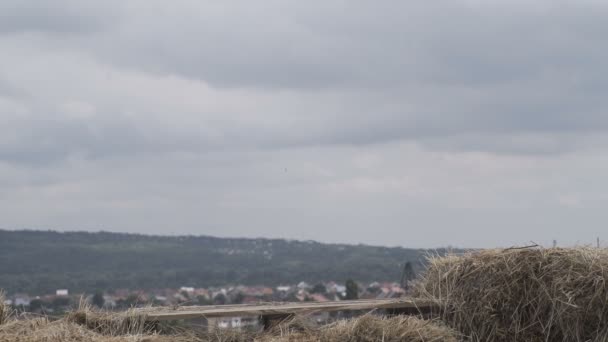 Paysage Agricole Automne Village Dans Les Montagnes Foin Ferme — Video