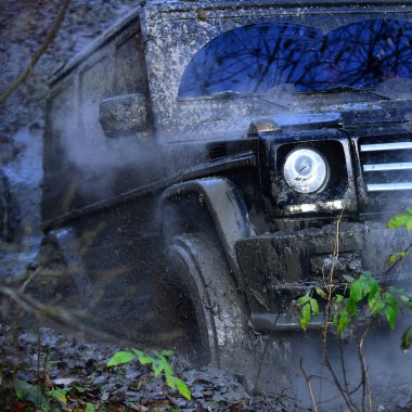 Ormandaki engeller ile SUV veya güçlü offroad araba sürmek
