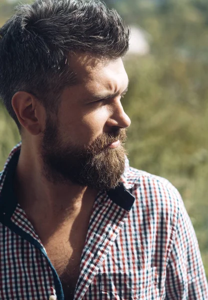 Homem barbudo. Um homem com barba lá fora. Hipster. — Fotografia de Stock