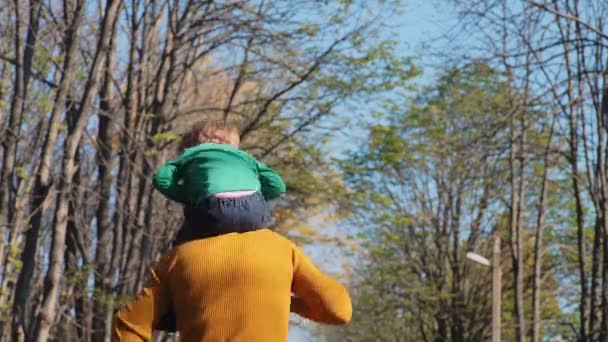 快乐的夫妇与收养的男孩 收养和人的概念 快乐的母亲 在公园的父亲 年轻人家庭与被收养的男孩户外 — 图库视频影像